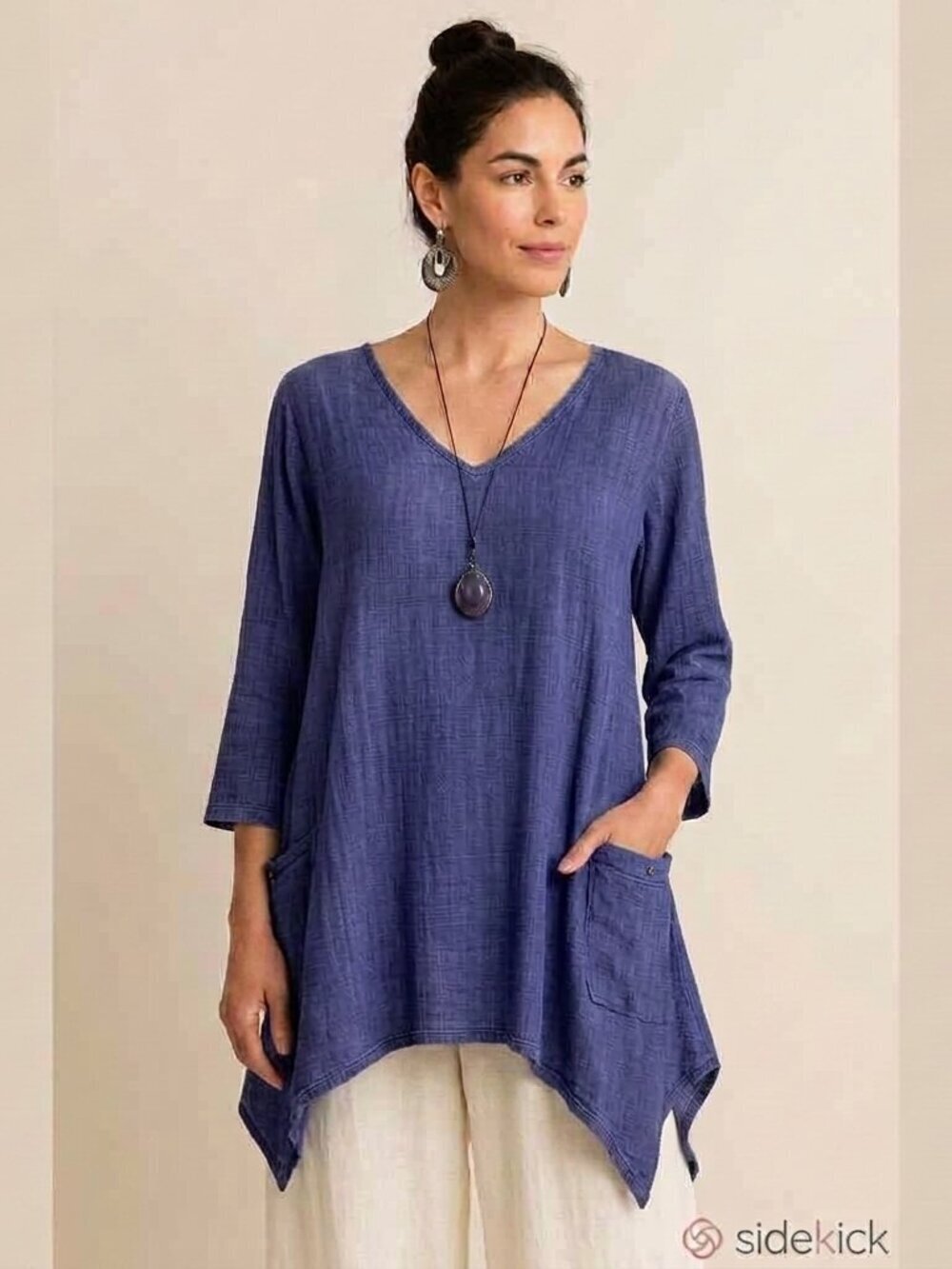 Et' Lois Tunic w/Pockets XL Travel-Friendly Crinkle Tunic Asymmetrical Hem NWT